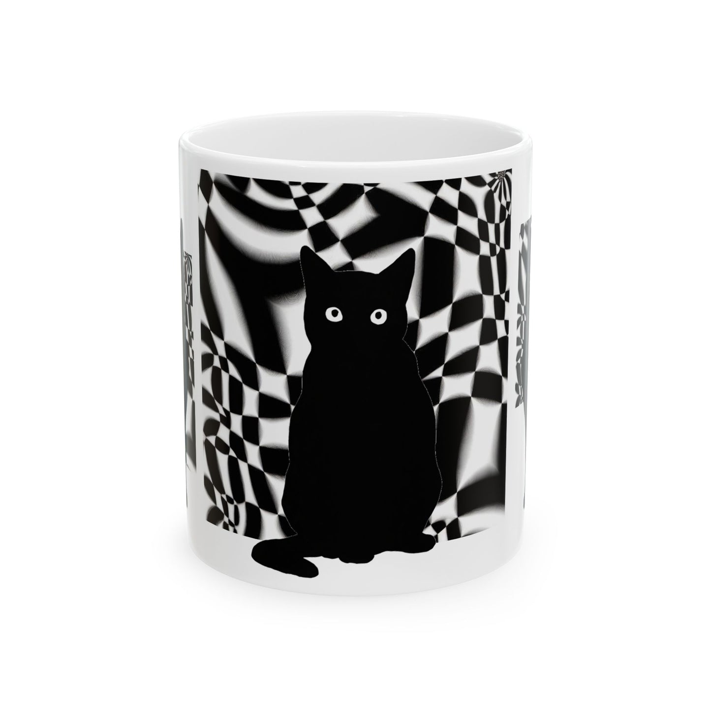 White Mug 黒猫の幻想 Black Cat Illusions Ceramic Mug (11oz, 15oz)