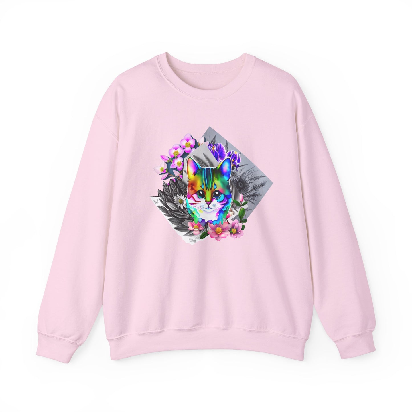 Cat and Flowers (Unisex Heavy Blend™ Crewneck Sweatshirt)