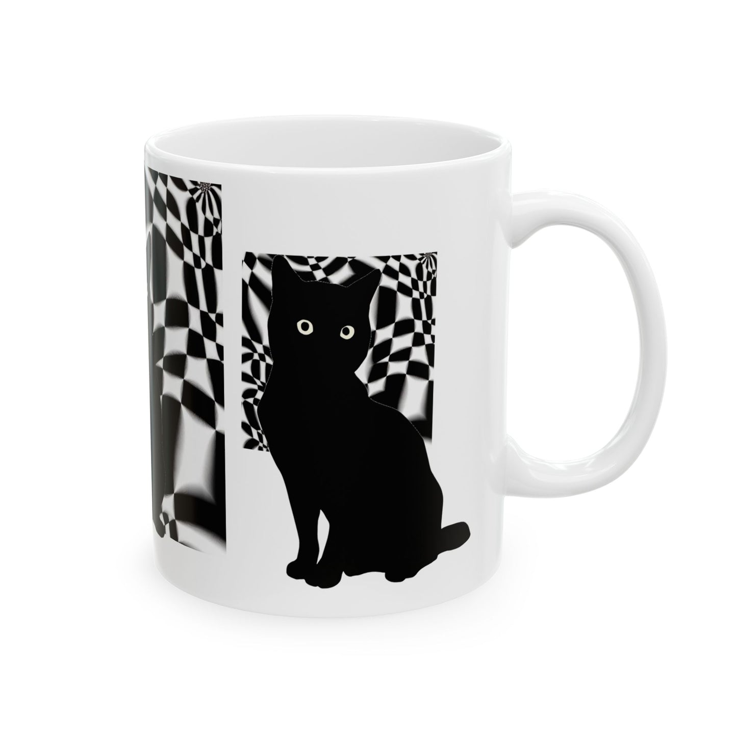 White Mug 黒猫の幻想 Black Cat Illusions Ceramic Mug (11oz, 15oz)