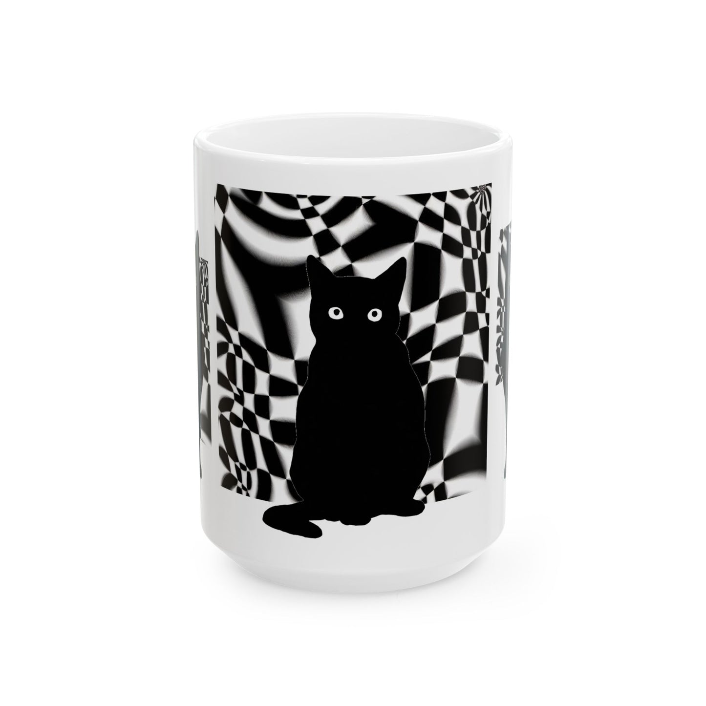 White Mug 黒猫の幻想 Black Cat Illusions Ceramic Mug (11oz, 15oz)