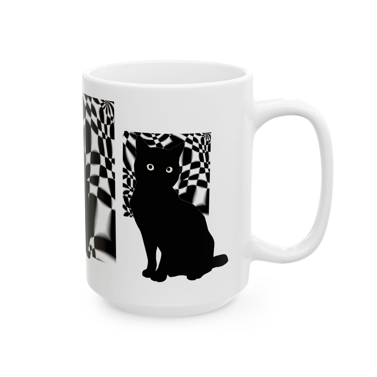White Mug 黒猫の幻想 Black Cat Illusions Ceramic Mug (11oz, 15oz)