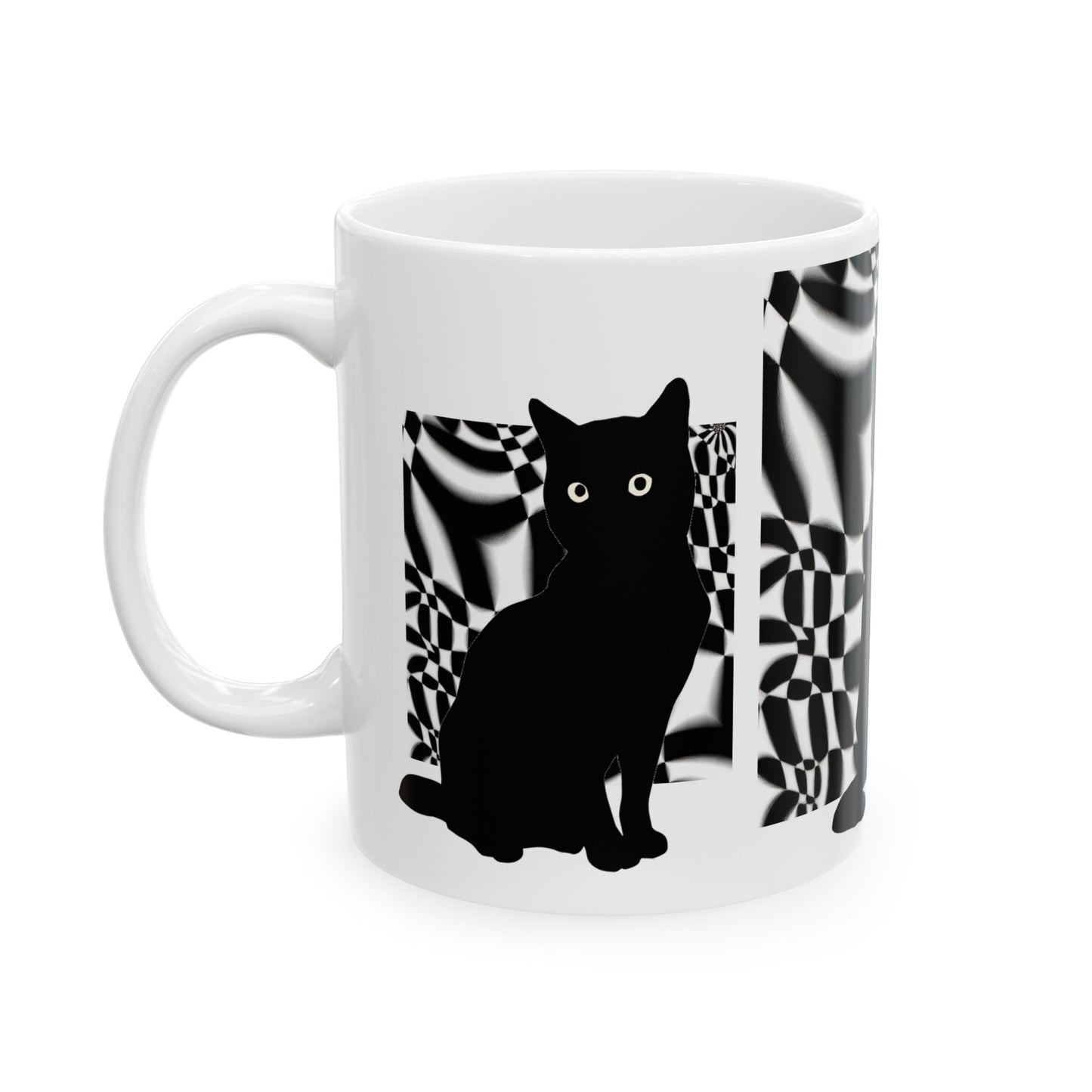 White Mug 黒猫の幻想 Black Cat Illusions Ceramic Mug (11oz, 15oz)