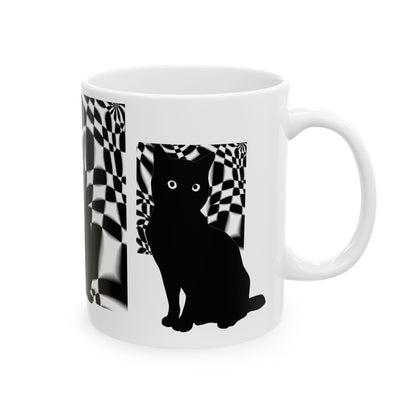 White Mug 黒猫の幻想 Black Cat Illusions Ceramic Mug (11oz, 15oz)