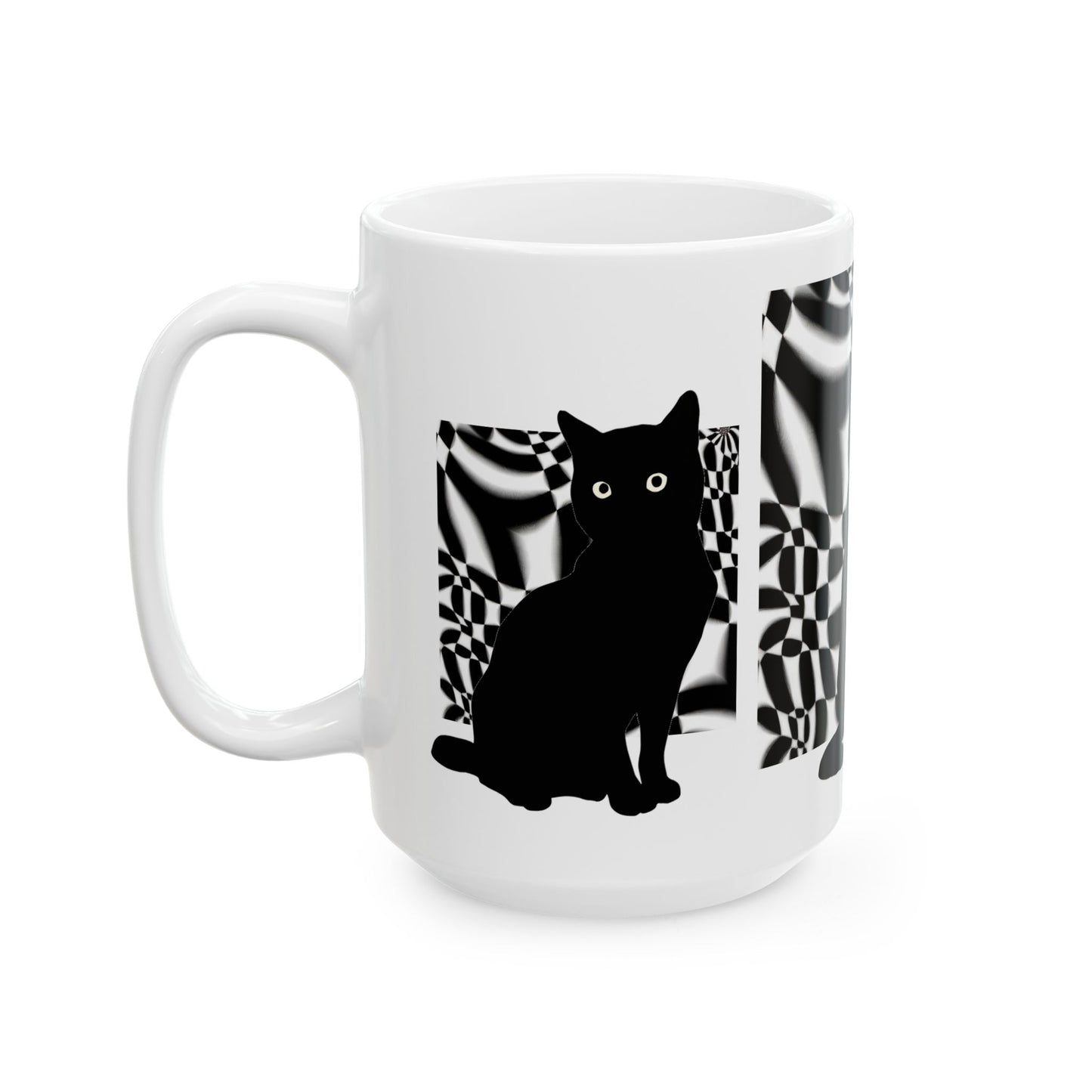 White Mug 黒猫の幻想 Black Cat Illusions Ceramic Mug (11oz, 15oz)