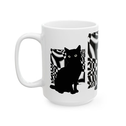 White Mug 黒猫の幻想 Black Cat Illusions Ceramic Mug (11oz, 15oz)