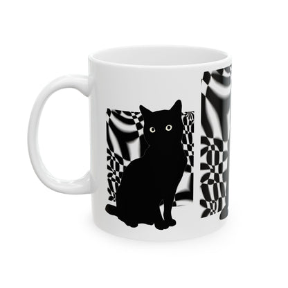 White Mug 黒猫の幻想 Black Cat Illusions Ceramic Mug (11oz, 15oz)