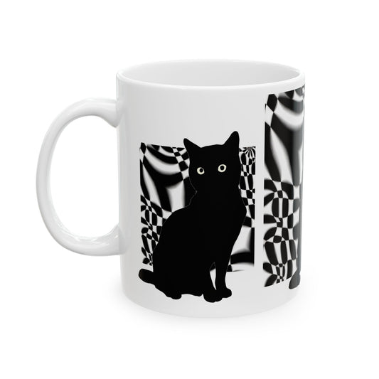 White Mug 黒猫の幻想 Black Cat Illusions Ceramic Mug (11oz, 15oz)
